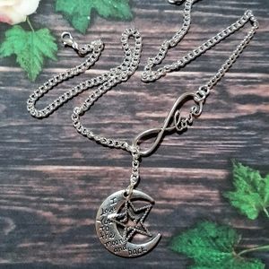 Silver Toned Love Moon Stars Infinity Necklace